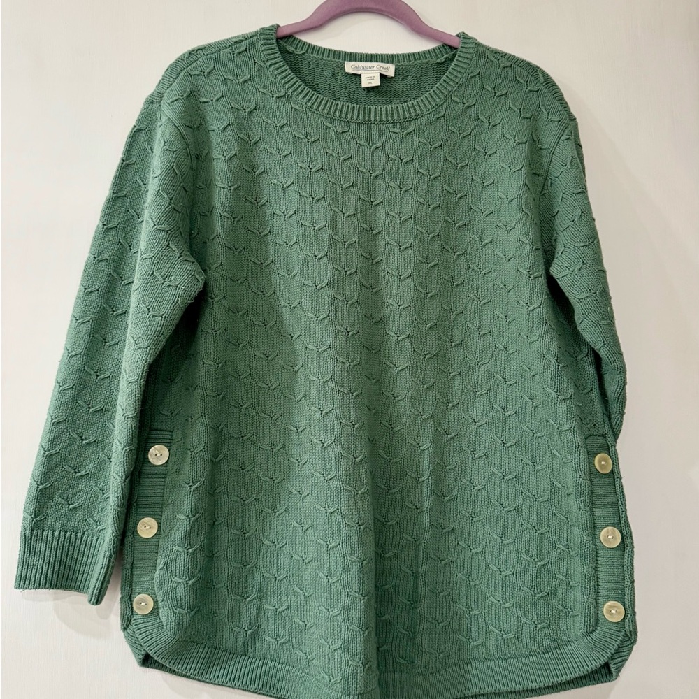 Coldwater Creek Textured Green Sweater with Button Accents